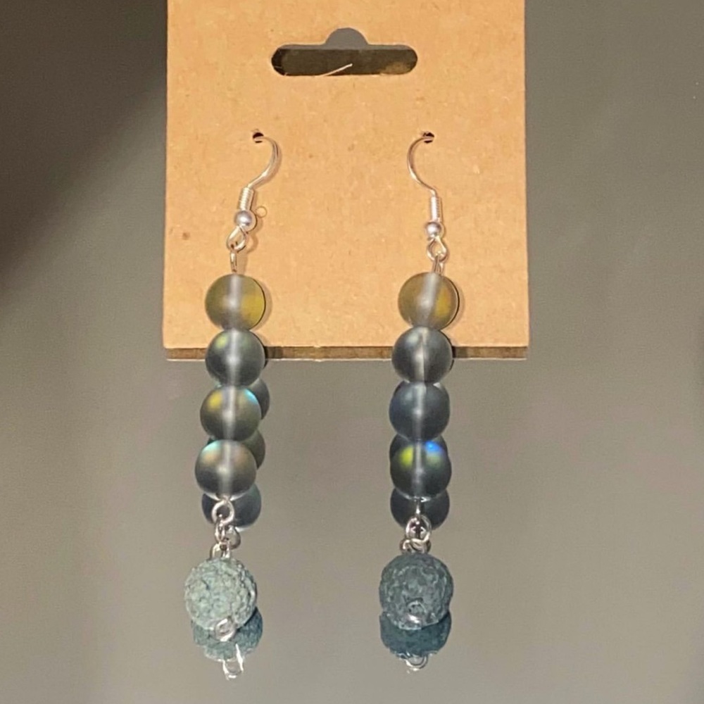 Lava stone & glass bead earrings